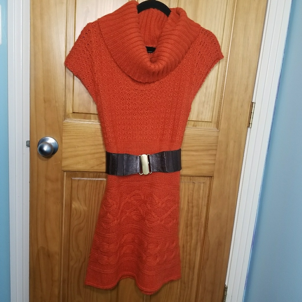 Orange Cowel Neck Sweaterdress